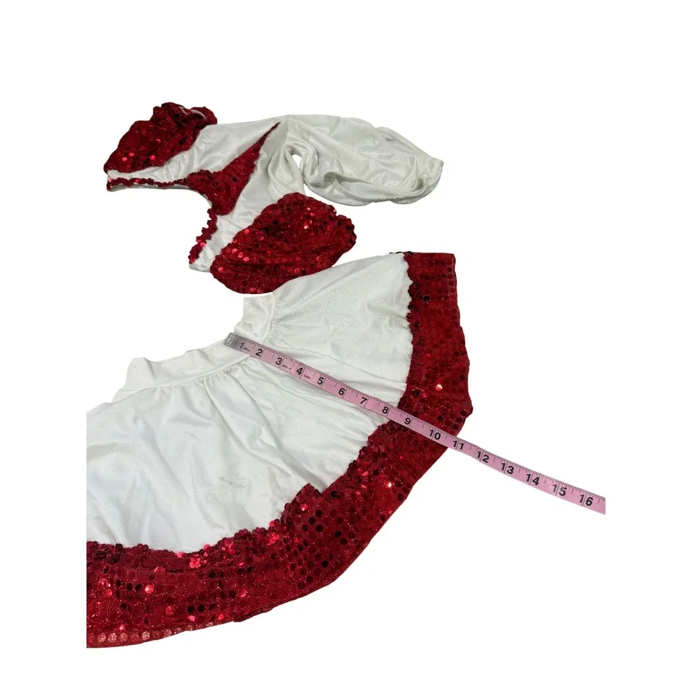 Vintage Kids Red White Sequin Dance Costume Leotard Skirt Set MC Medium Child